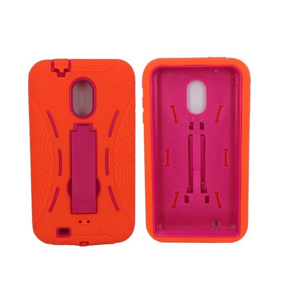 Galaxy S2 Case  Hybrid Shockproof Impact Pink Plastic with Orange Soft Silicone Dual Layer Armor